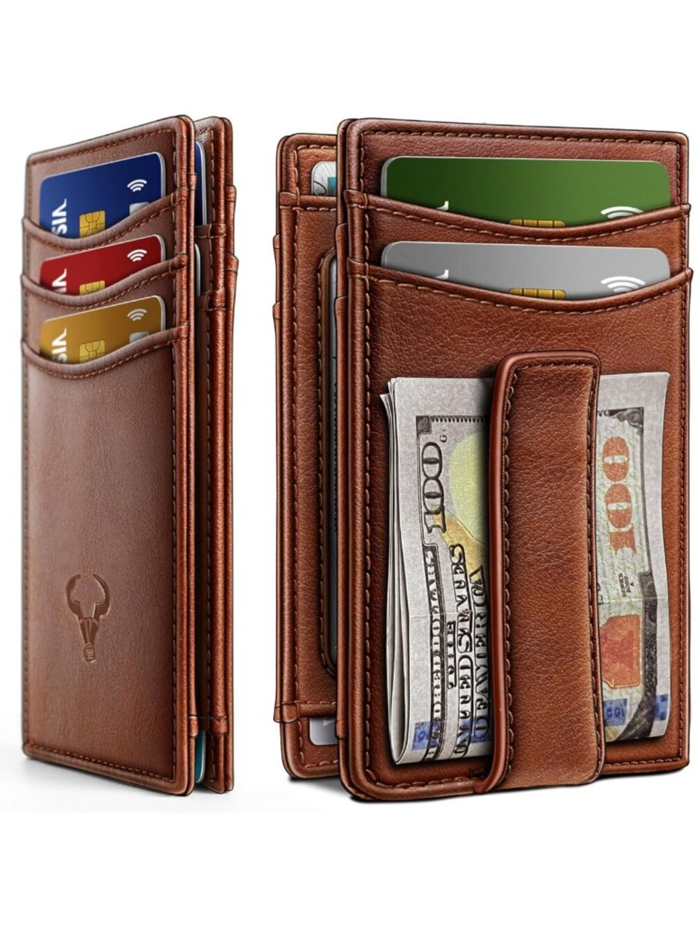 Slim Magnetic Leather Wallet with Money Clip for Men - Holds 12 Cards, Stylish